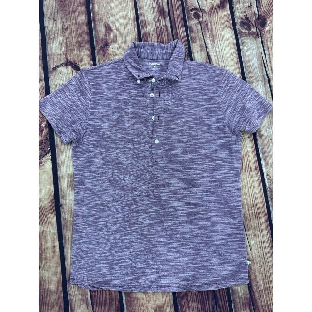 Bonobos Men's M Purple Striped Short Sleeve Collared Polo Shirt Button
